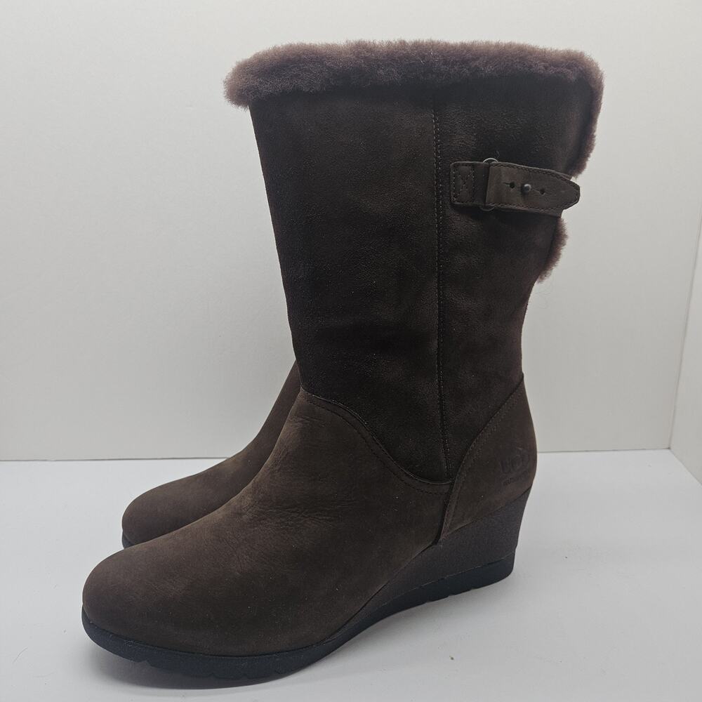 UGG Womens Edelina Boots Dark Brown Waterproof Suede Wedge 1017422 Size 10